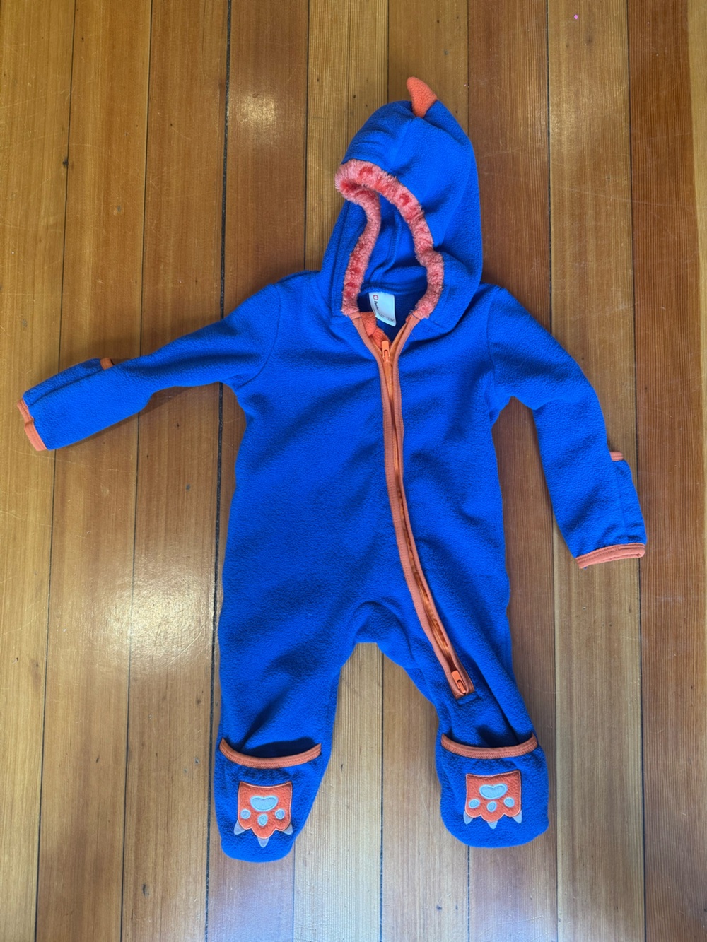 Kids Blue Fleece One-Piece with Orange Trim